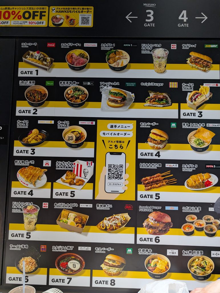 ドーム内コンコースの飲食店一覧表